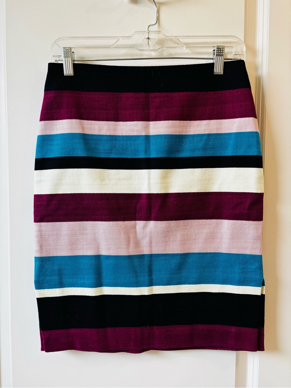 LOFT Multicolor Striped Pencil Skirt in Teal, Burgundy & Navy